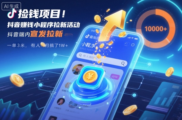 捡钱项目!抖音賺钱小程序拉新活动,抖音端内宣发拉新,一单3米,有人半个月搞了1W+-K6源码网