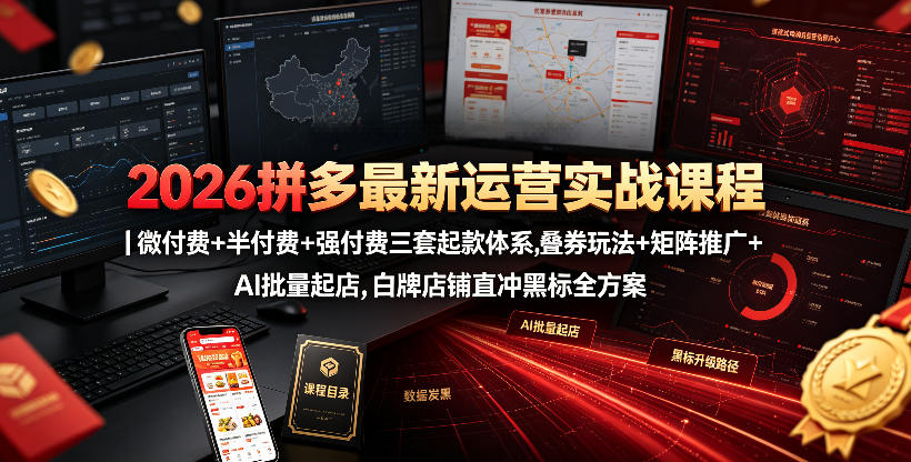 2026拼多多最新运营实战课程｜微付费+半付费+强付费三套起款体系，叠券玩法+矩阵推广+AI批量起店，白牌店铺直冲黑标全方案-K6源码网