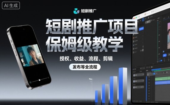 短剧推广项目保姆级教学,授权、收益、流程、剪辑,发布等全流程-K6源码网