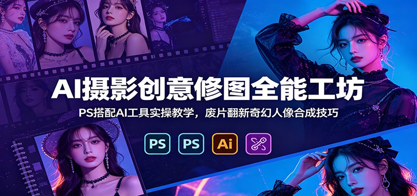 AI摄影创意修图全能工坊：PS搭配AI工具实操教学，废片翻新奇幻人像合成技巧-K6源码网