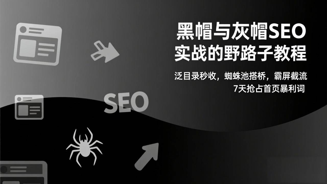 （17125期）黑帽与灰帽SEO实战的野路子教程：泛目录秒收，蜘蛛池搭桥，霸屏截流，7天抢占首页暴利词-K6源码网