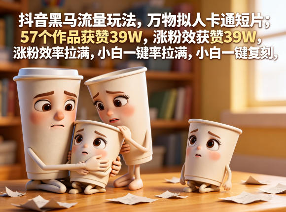 抖音黑马流量玩法，万物拟人卡通短片，57个作品获赞39W，涨粉效率拉满，小白一键复刻，保姆级拆解-K6源码网