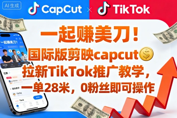 一起賺美刀!国际版剪映capcut拉新TikTok推广教学,一单28米,0粉丝即可操作(附推广入口和教学)-K6源码网