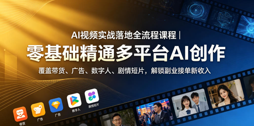 AI视频实战落地全流程课程|零基础精通多平台AI创作,覆盖带货、广告、数字人、剧情短片,解锁副业接单新收入-K6源码网