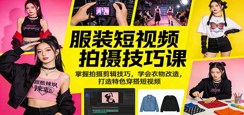 服装短视频拍摄技巧课：掌握拍摄剪辑技巧，学会衣物改造，打造特色穿搭短视频-K6源码网
