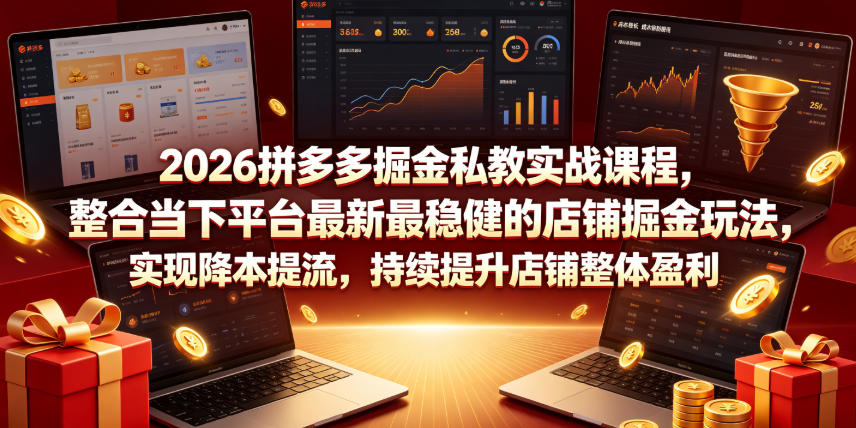 2026拼多多掘金私教实战课程,整合当下平台最新最稳健的店铺掘金玩法,实现降本提流,持续提升店铺整体盈利-K6源码网