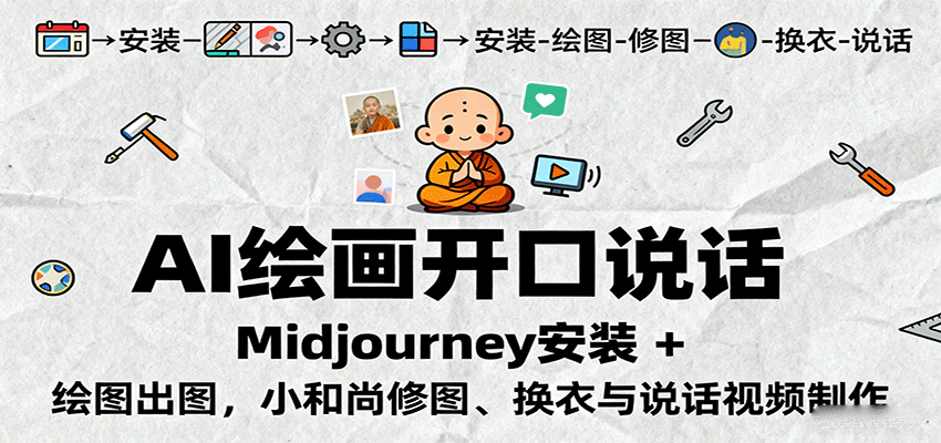 AI绘画开口说话，Midjourney安装 + 绘图出图，小和尚修图、换衣与说话视频制作-K6源码网