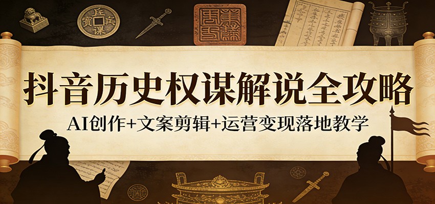 抖音历史权谋解说全攻略：AI创作+文案剪辑+运营变现落地教学-K6源码网