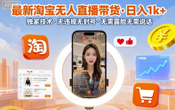 最新淘宝无人直播带货,日入1k+,独家技术,无违规无封号,无需露脸无需说话【揭秘】-K6源码网