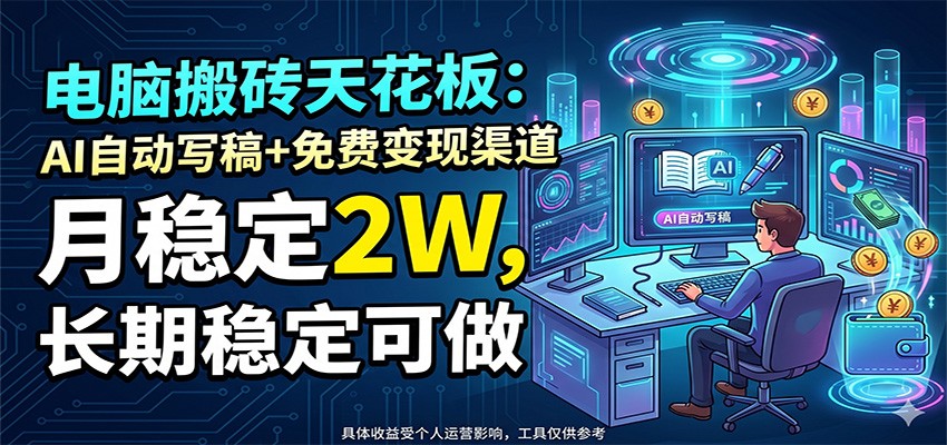电脑搬砖天花板：AI自动写稿+免费变现渠道，月稳定2W，长期稳定可做-K6源码网