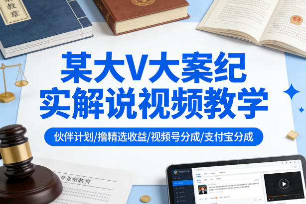 某大V大案纪实解说视频教学，可做伙伴计划、撸精选收益，视频号和支付宝分成计划均可-K6源码网