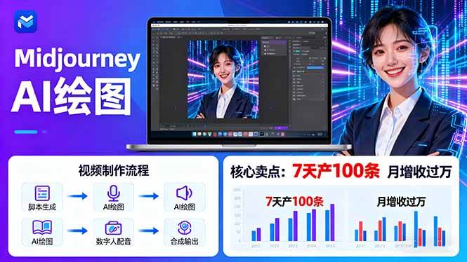 (16049期)AI绘图照片开口说话视频制作:Midjourney+数字人,7天产100条月增收过万-K6源码网