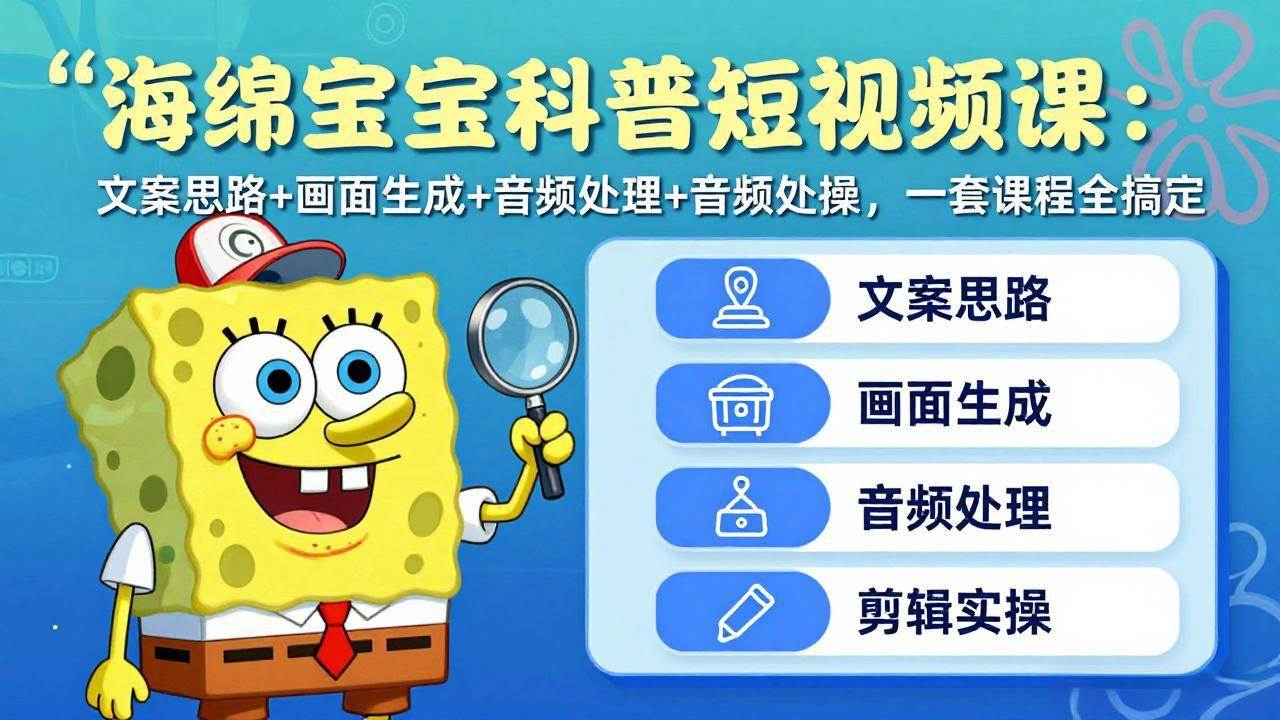 （17756期）海绵宝宝科普短视频课：文案思路+画面生成+音频处理+剪辑实操，一套课程全搞定-K6源码网