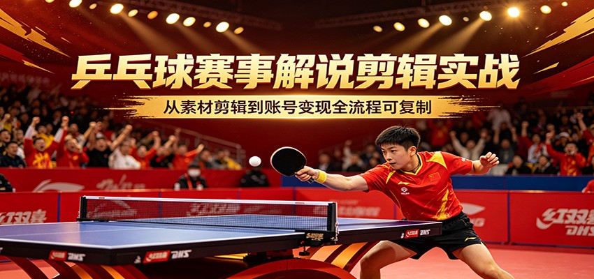 乒乓球赛事解说剪辑实战，从素材剪辑到账号变现全流程可复制-K6源码网