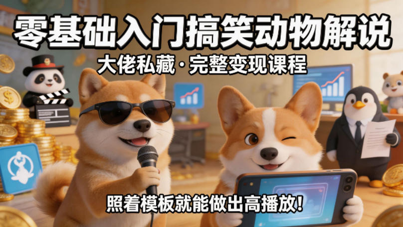零基础入门搞笑动物解说，大佬私藏完整变现课程，照着模板就能做出高播放-K6源码网