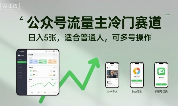 公众号流量主冷门赛道,日入5张,适合普通人,可多号操作-K6源码网
