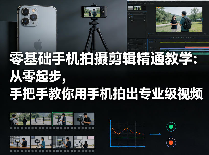 零基础手机拍摄剪辑精通教学：从零起步，手把手教你用手机拍出专业级视频-K6源码网