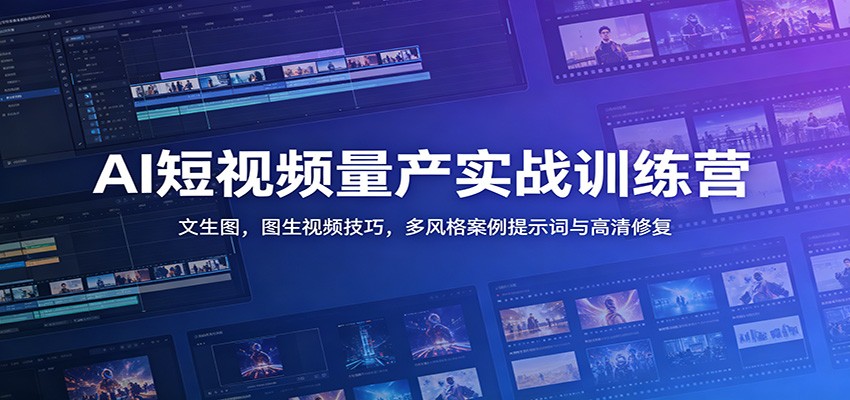 AI短视频量产实战训练营：文生图，图生视频技巧，多风格案例提示词与高清修复-K6源码网