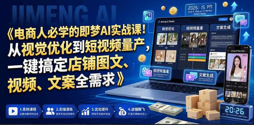 电商人必学的即梦AI实战课!从视觉优化到短视频量产,一键搞定店铺图文、视频、文案全需求-K6源码网