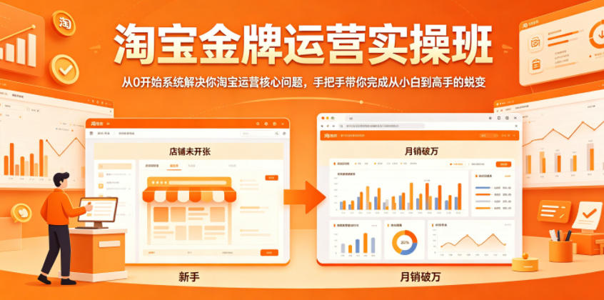淘宝金牌运营实操班，从0开始系统解决你淘宝运营核心问题，手把手带你完成从小白到高手的蜕变-K6源码网