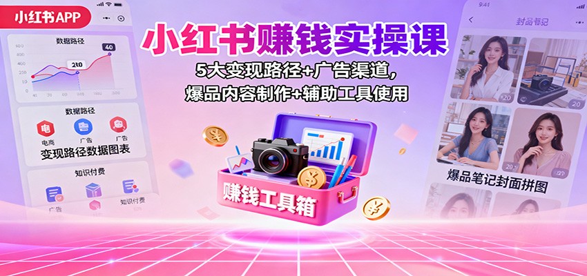 小红书赚钱实操课：5大变现路径+广告渠道，爆品内容制作+辅助工具使用-K6源码网