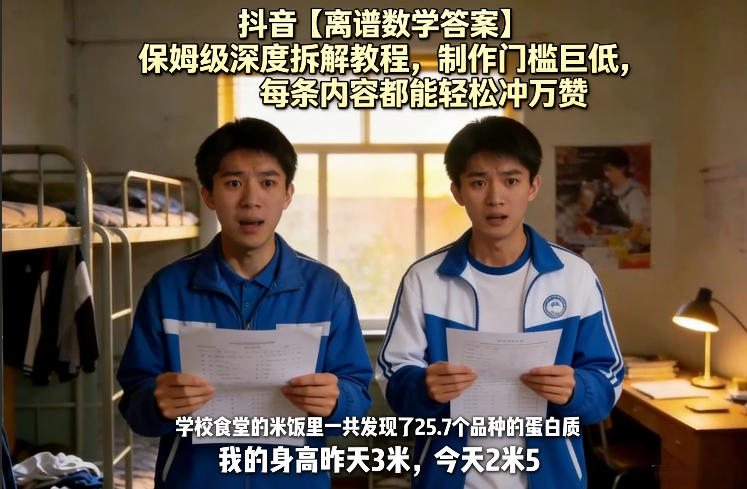 抖音【离谱数学答案】保姆级深度拆解教程，制作门槛巨低，每条内容都能轻松冲万赞，附详细步骤-K6源码网