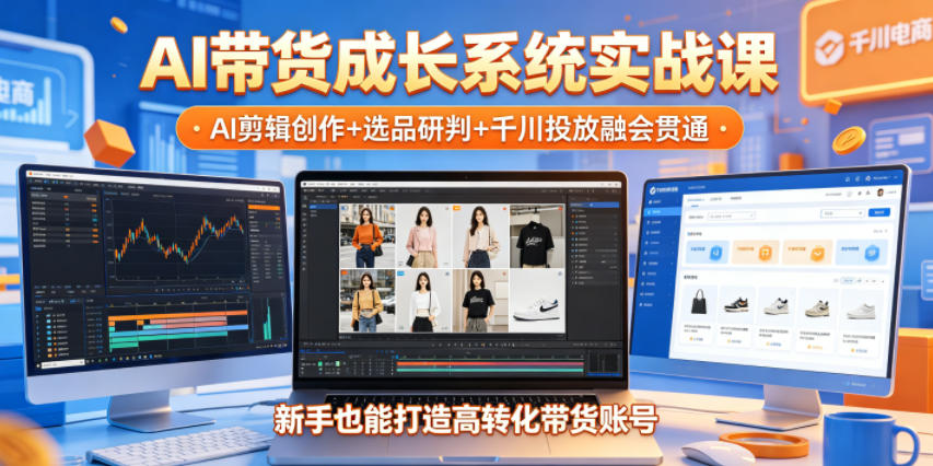 AI带货成长系统实战课，AI剪辑创作+选品研判+千川投放融会贯通，新手也能打造高转化带货账号（更新2026年）-K6源码网