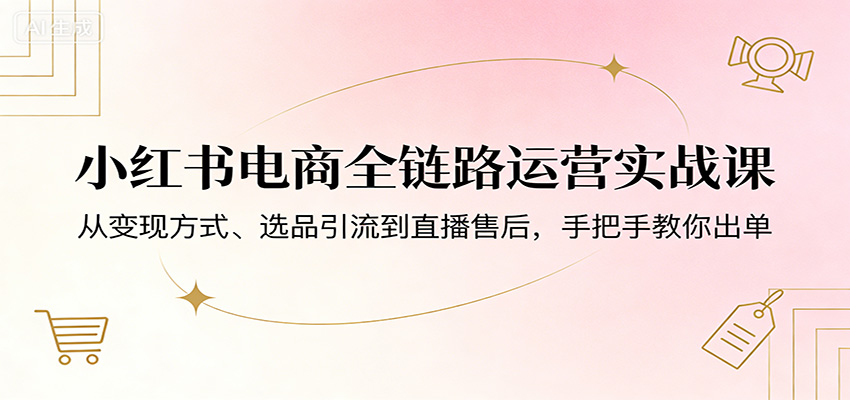 小红书电商全链路运营实战课：从变现方式、选品引流到直播售后，手把手教你出单-K6源码网