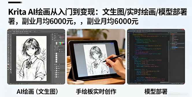 (16222期)Krita AI绘画从入门到变现:文生图/实时绘画/模型部署,副业月均6000元-K6源码网