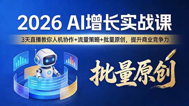 （17662期）2026 AI 增长实战课：3 天直播教你人机协作 + 流量策略 + 批量原创，提升商业竞争力-K6源码网