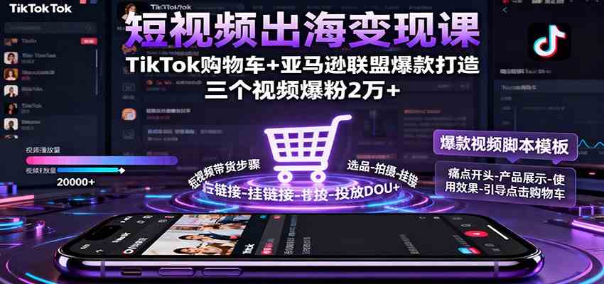 短视频出海变现课:TikTok购物车+亚马逊联盟爆款打造,三个视频爆粉2万+-K6源码网