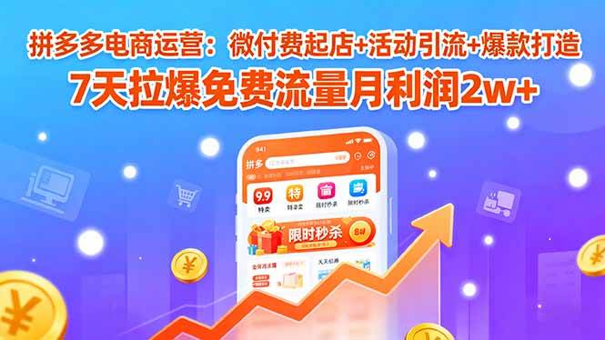 (15960期)拼多多电商运营:微付费起店+活动引流+爆款打造 7天拉爆免费流量月利润2w+-K6源码网