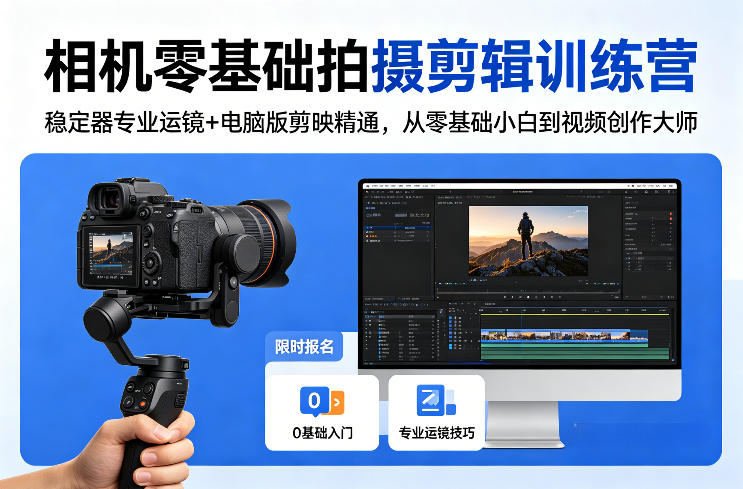 相机零基础拍摄剪辑训练营:稳定器专业运镜+电脑版剪映精通,从零基础小白到视频创作大师-K6源码网