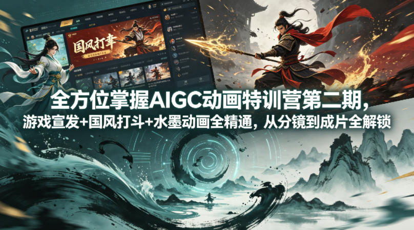 全方位掌握AIGC动画特训营第二期，游戏宣发+国风打斗+水墨动画全精通，从分镜到成片全解锁-K6源码网