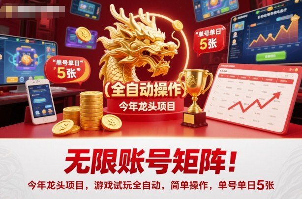 无限账号矩阵！今年龙头项目，游戏试玩全自动，简单操作，单号单日5张【揭秘】-K6源码网