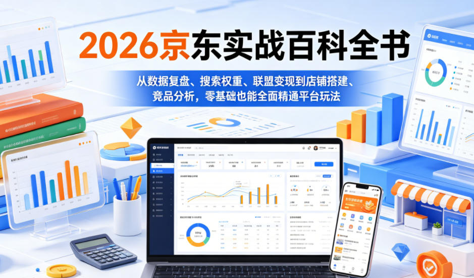 2026京东实战百科全书,从数据复盘、搜索权重、联盟变现到店铺搭建、竞品分析,零基础也能全面精通平台玩法-K6源码网