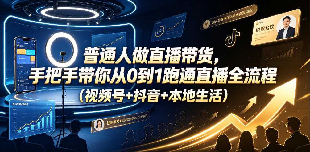 普通人做直播带货，手把手带你从0到1跑通直播全流程（视频号+抖音+本地生活）-K6源码网
