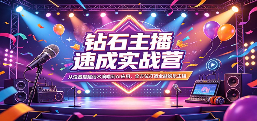 钻石主播速成实战营：从设备搭建话术演唱到AI应用，全方位打造全能娱乐主播-K6源码网