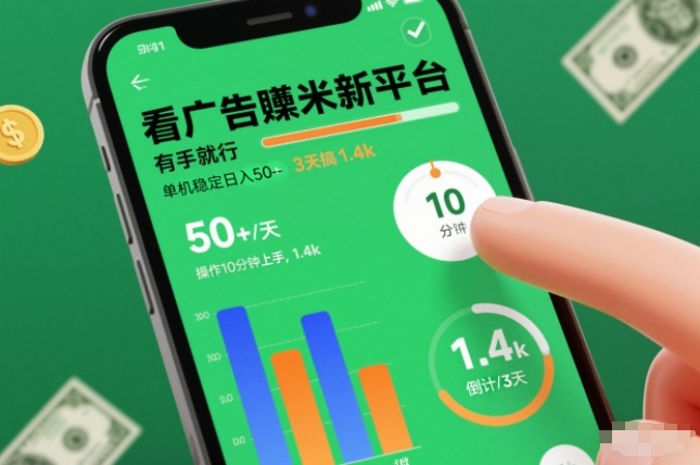 看广告賺米新平台，有手就行，单机稳定日入50+，操作10分钟上手，3天搞了1.4k【揭秘】-K6源码网