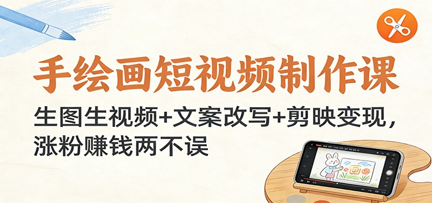 手绘画短视频制作课：生图生视频+文案改写+剪映变现，涨粉赚钱两不误-K6源码网