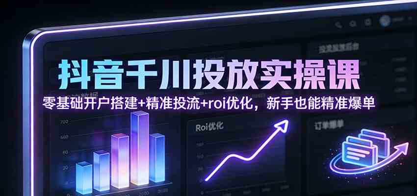 抖音千川投放实操课：零基础开户搭建+精准投流+roi优化，新手也能精准爆单-K6源码网