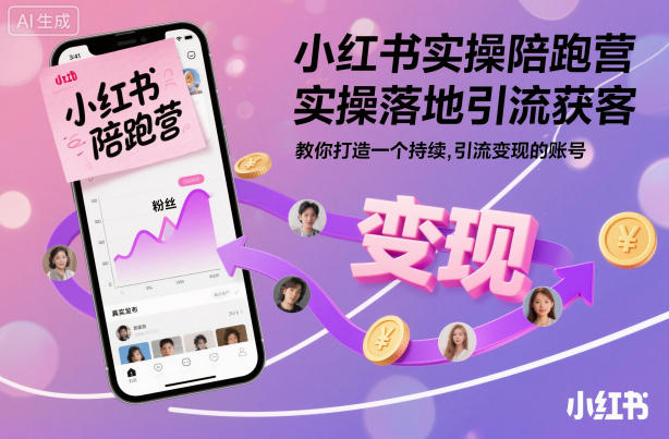 小红书实操陪跑营,实操落地引流获客,教你打造一个持续引流变现的账号-K6源码网