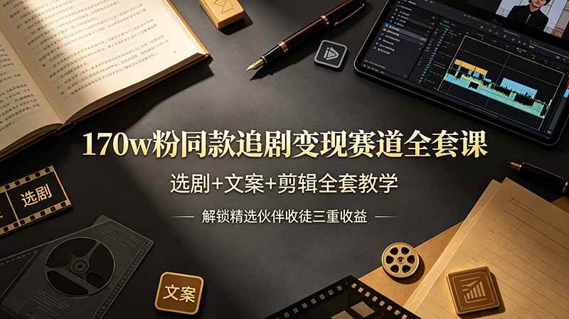 （19123期）170w粉博主同款追剧变现赛道全套课，选剧+文案+剪辑全套教学，解锁精选伙伴收徒三重收益-K6源码网