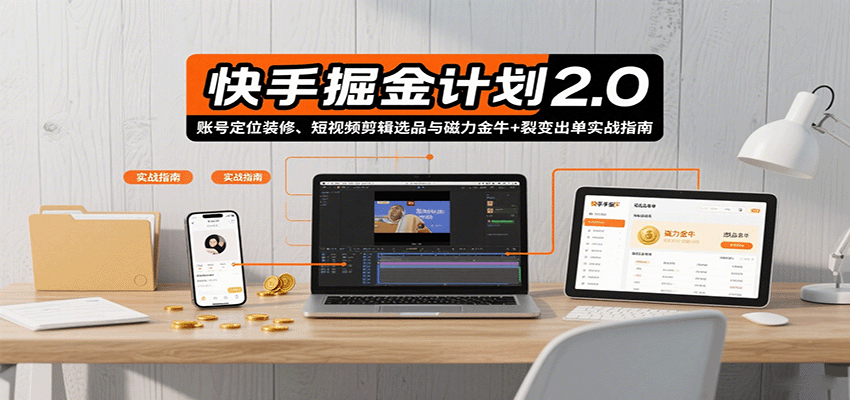 快手掘金计划2.0,账号定位装修、短视频剪辑选品与磁力金牛+裂变出单实战指南-K6源码网