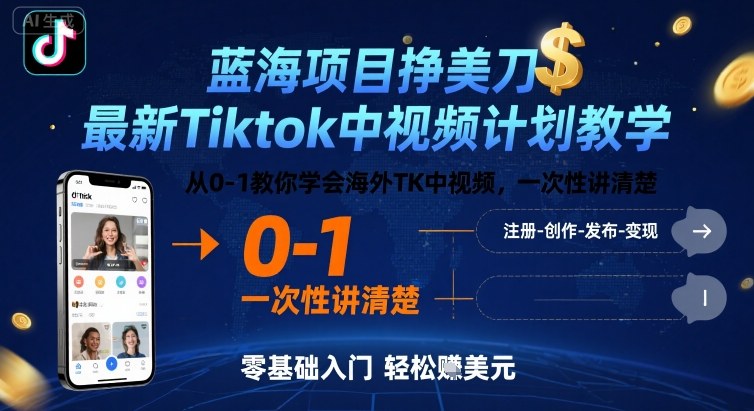 蓝海项目挣美刀,最新Tiktok中视频计划教学,从0-1教你学会海外TK中视频,一次性讲清楚-K6源码网