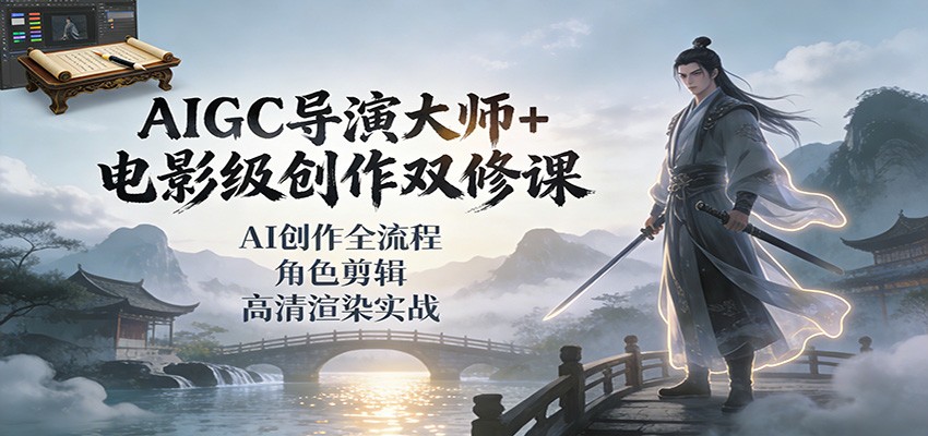 AIGC导演大师+电影级创作双修课：AI创作全流程、角色剪辑、高清渲染实战-K6源码网