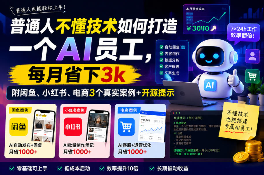 普通人不懂技术如何打造一个AI员工,每月省下3k,附闲鱼、小红书、电商3个真实案例+开源提示【文档】-K6源码网