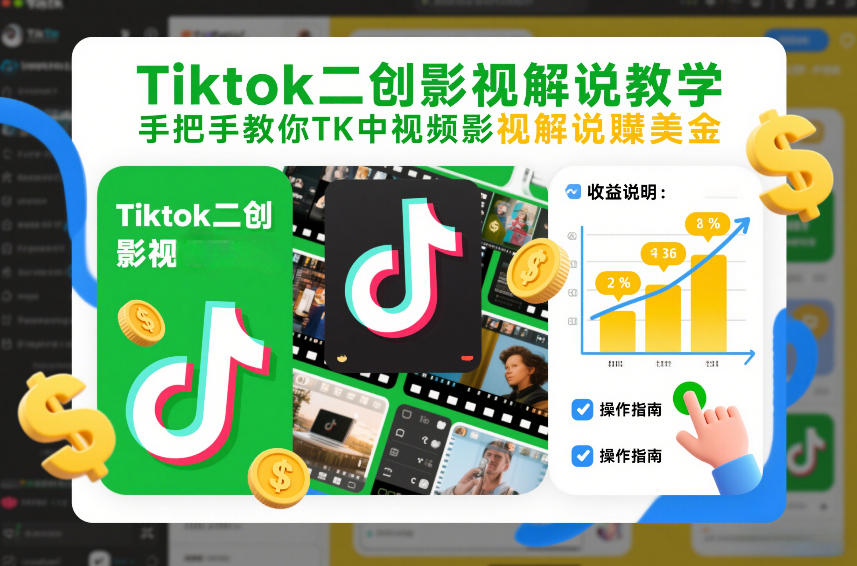 Tiktok二创影视解说教学，手把手教你TK中视频影视解说賺美金（更新26年1月）-K6源码网