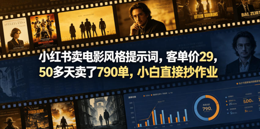 小红书卖电影风格提示词，客单价29，50多天卖了790单，小白直接抄作业！-K6源码网