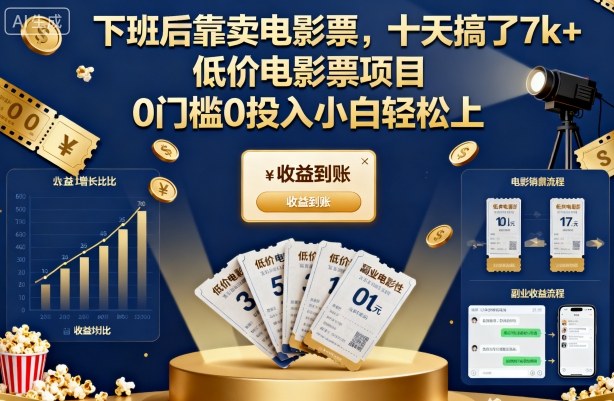 下班后靠卖电影票，十天搞了7k+，低价电影票项目，0门槛0投入小白轻松上手【揭秘】-K6源码网